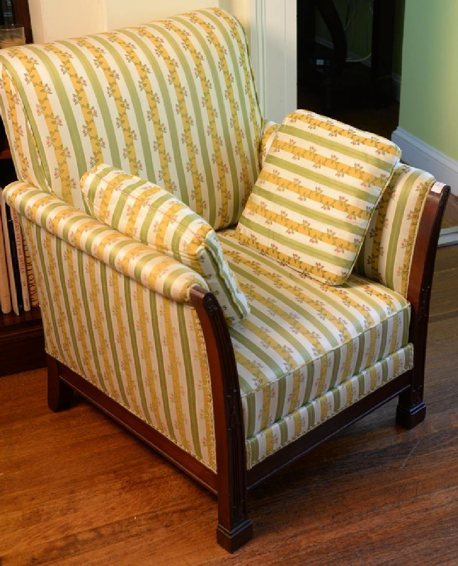 Pair of custom mahogany armchairs with silk upholstery. (1 of 4)