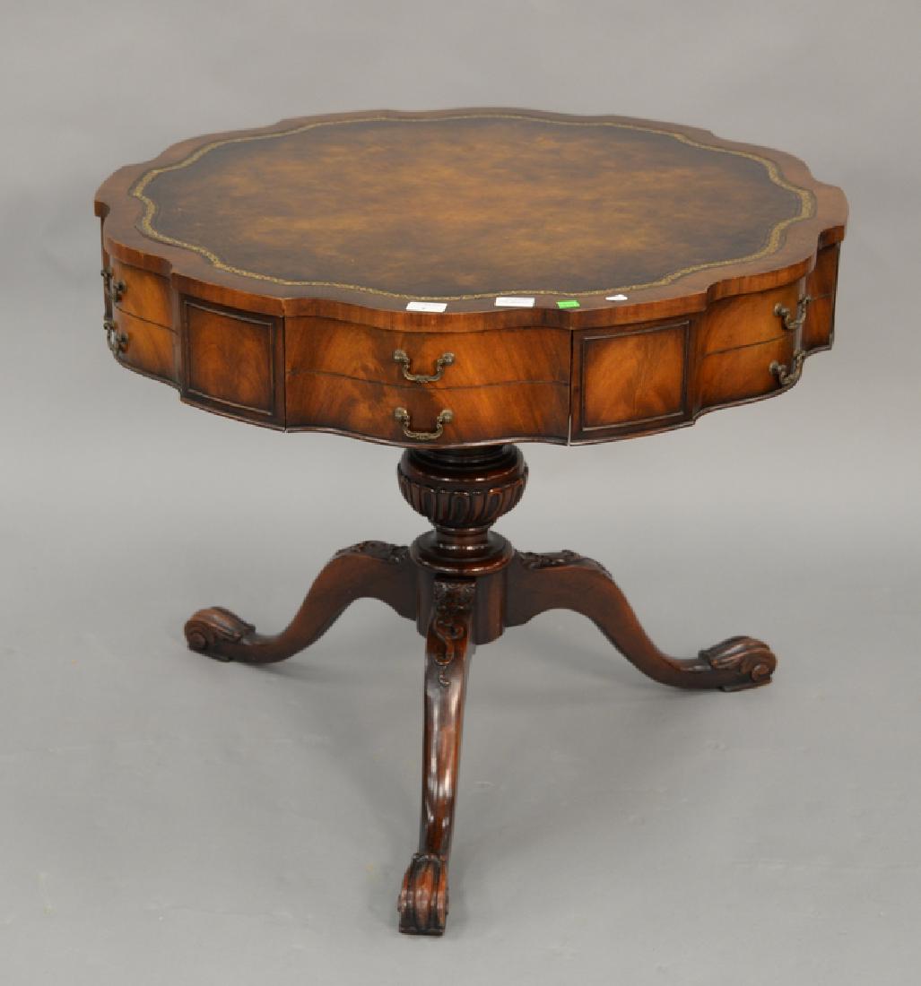 Weiman leather top shaped drum table with drawer. ht.