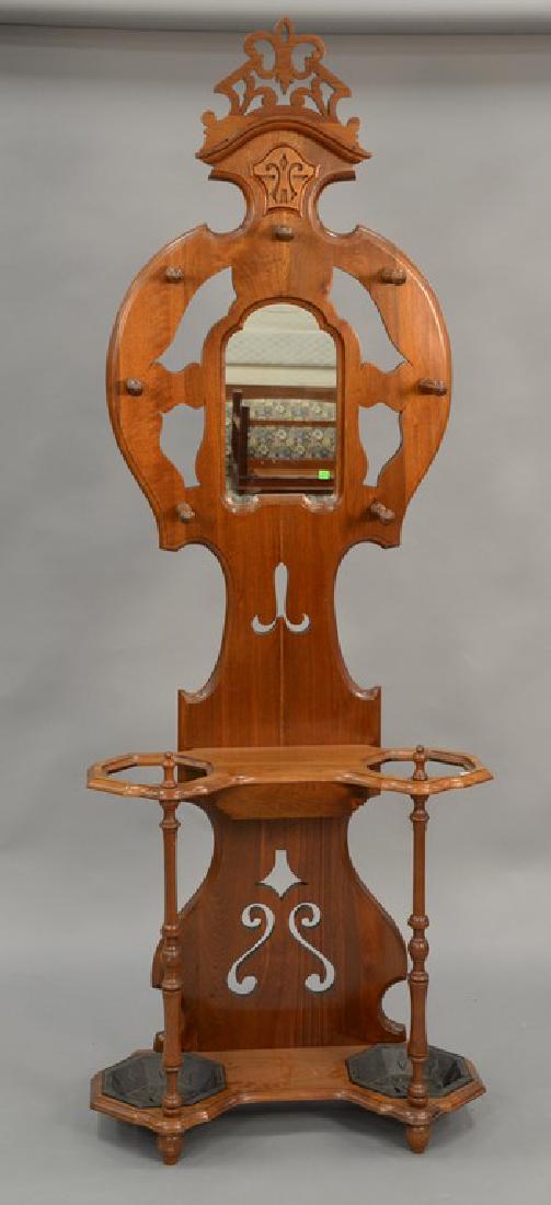 Walnut Victorian coat rack with mirror. ht. 89 in., wd. (1 of 6)