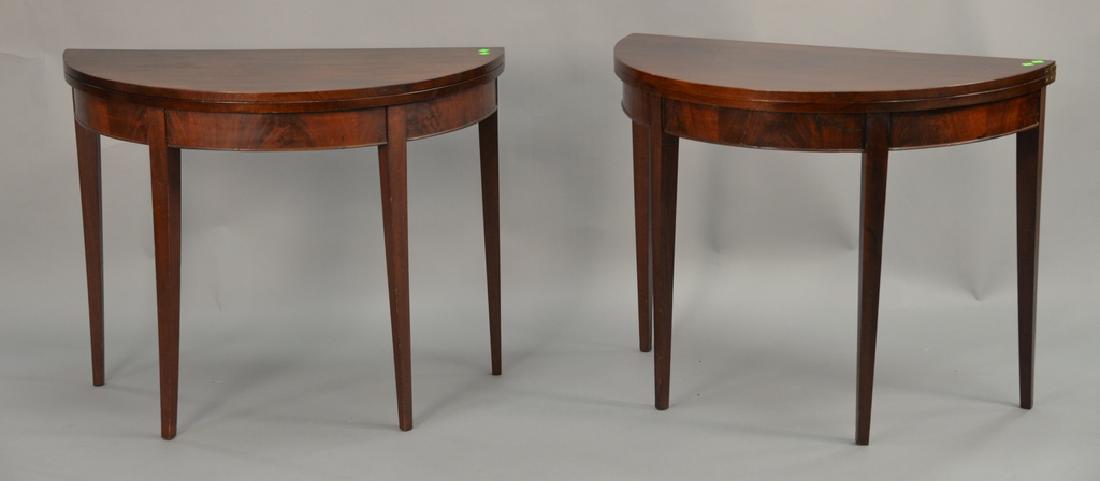 Pair of mahogany demilune games tables. ht. 30 1/2 in.,: Pair of mahogany demilune games tables. ht. 30 1/2 in., wd. 38 in., dp. 19 in.