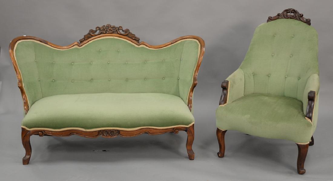 Victorian loveseat and armchair. wd. 54 in. (1 of 3)