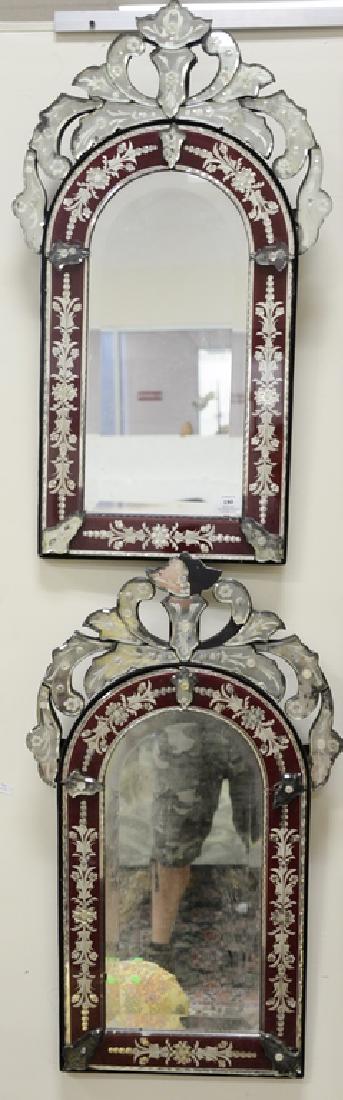 Pair of Venetian mirrors with red frame, 19th century (1 of 4)