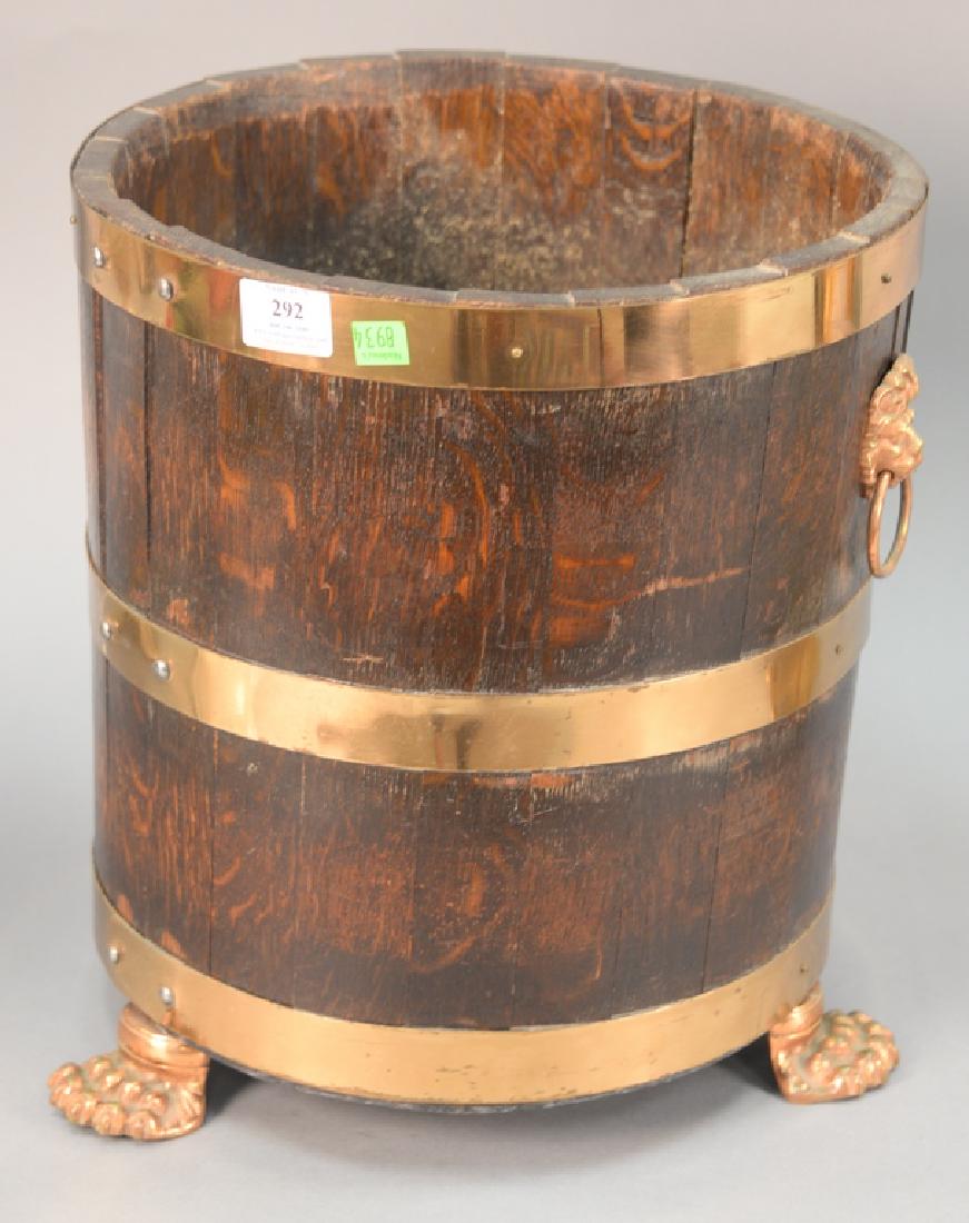 Victorian style oak barrel form planter, copper bound (1 of 3)