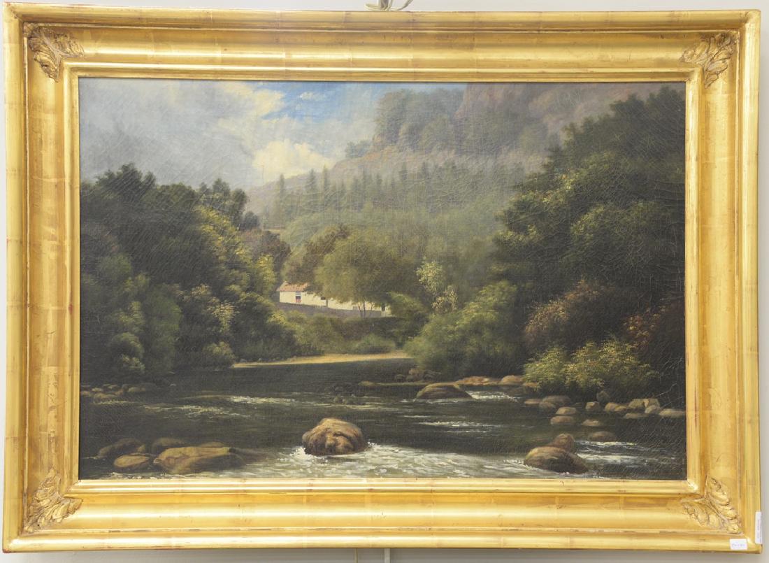 Oil on canvas, river landscape with house, unsigned, (1 of 4)