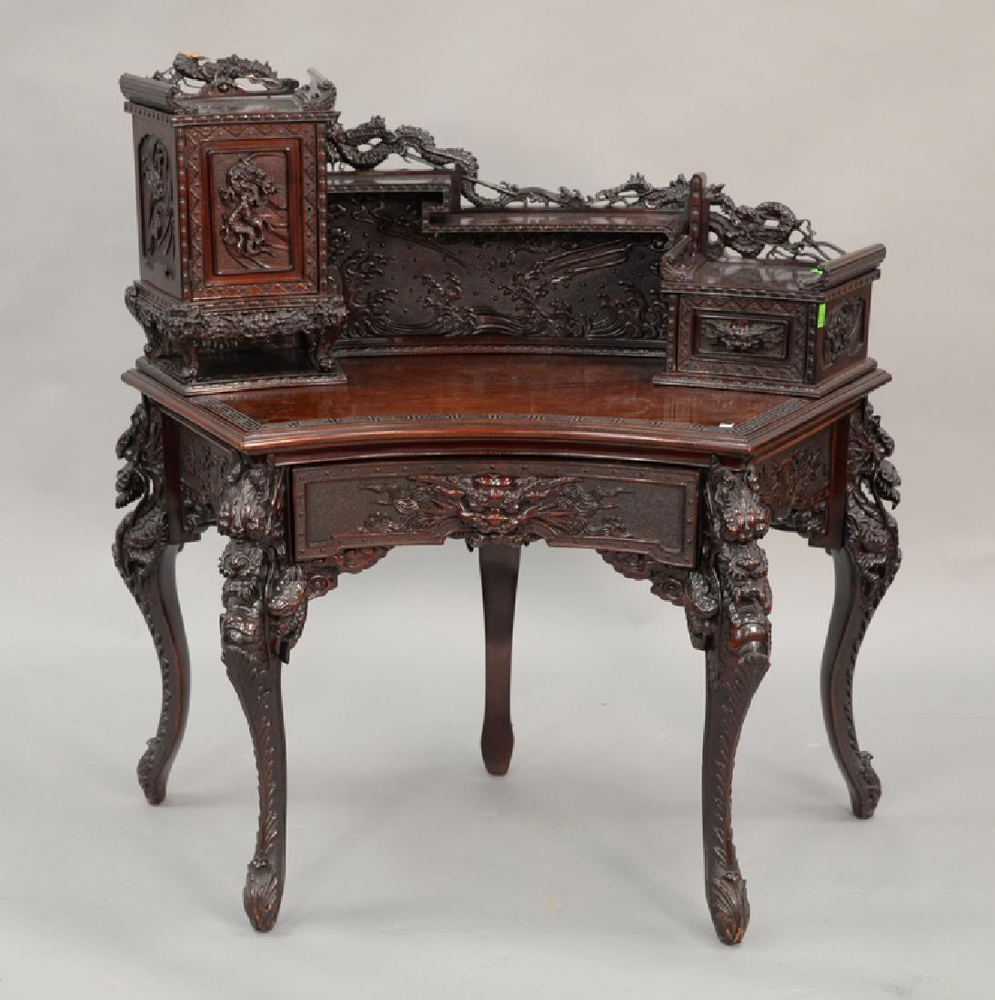 Chinese carved desk. ht. 49 in., wd. 45 in. (1 of 5)