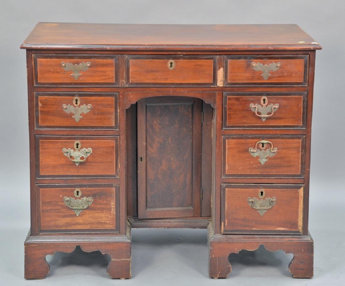 George III mahogany kneehole desk on bracket base, 18th (1 of 8)