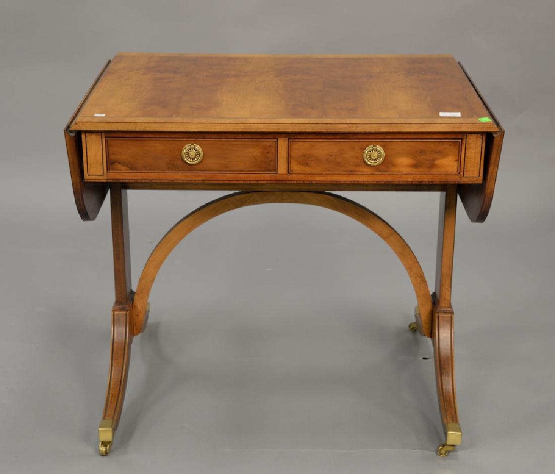 Baker elm drop leaf sofa table. ht. 27in., top: closed (1 of 4)