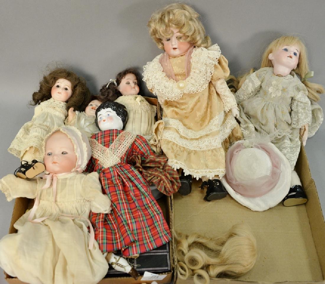 Group of seven dolls to include six bisque head dolls, (1 of 4)
