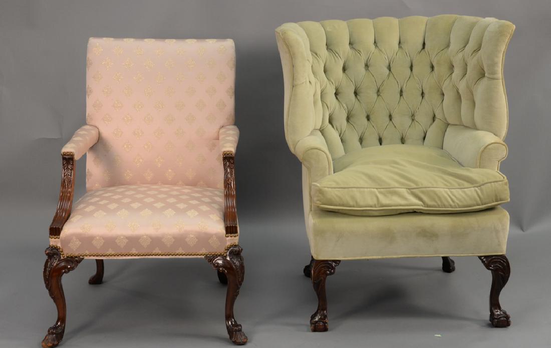 Two mahogany upholstered armchair, one with barrel (1 of 7)