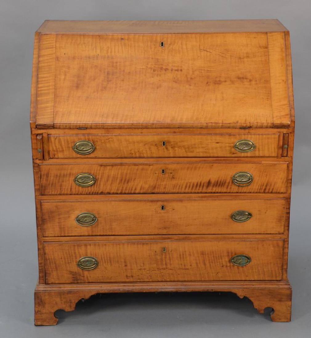 Tiger maple Chippendale slant lid desk, interior with (1 of 4)