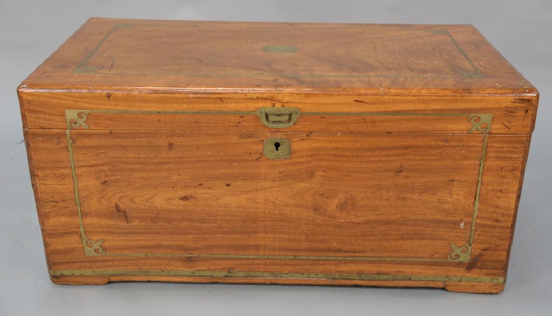 Camphorwood lift top chest with brass inlays and brass: Camphorwood lift top chest with brass inlays and brass handles. height 19 1/2 in., top: 21" x 41 1/4"