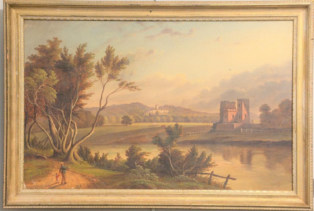 Edward Lear (1812-1888) oil on canvas mounted on board: Edward Lear (1812-1888) oil on canvas mounted on board country landscape with castle signed lower left Edward Lear 14" x 22"