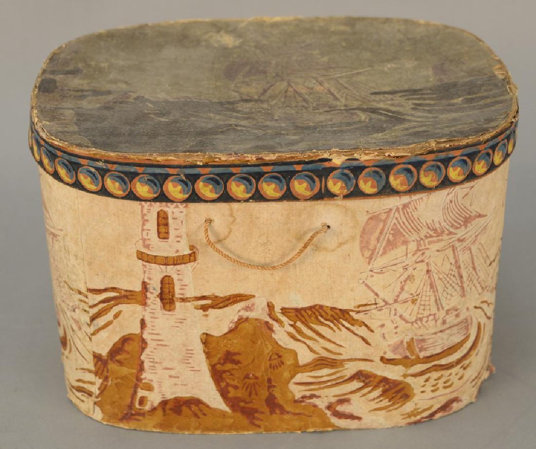 Large oval wallpaper covered box with sailing ships and (1 of 8)