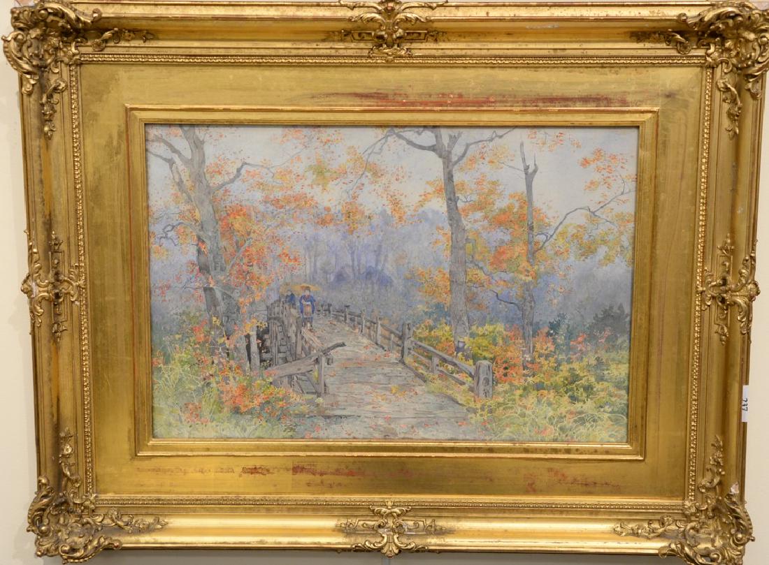 Asian fall landscape, watercolor, two figures walking (1 of 6)