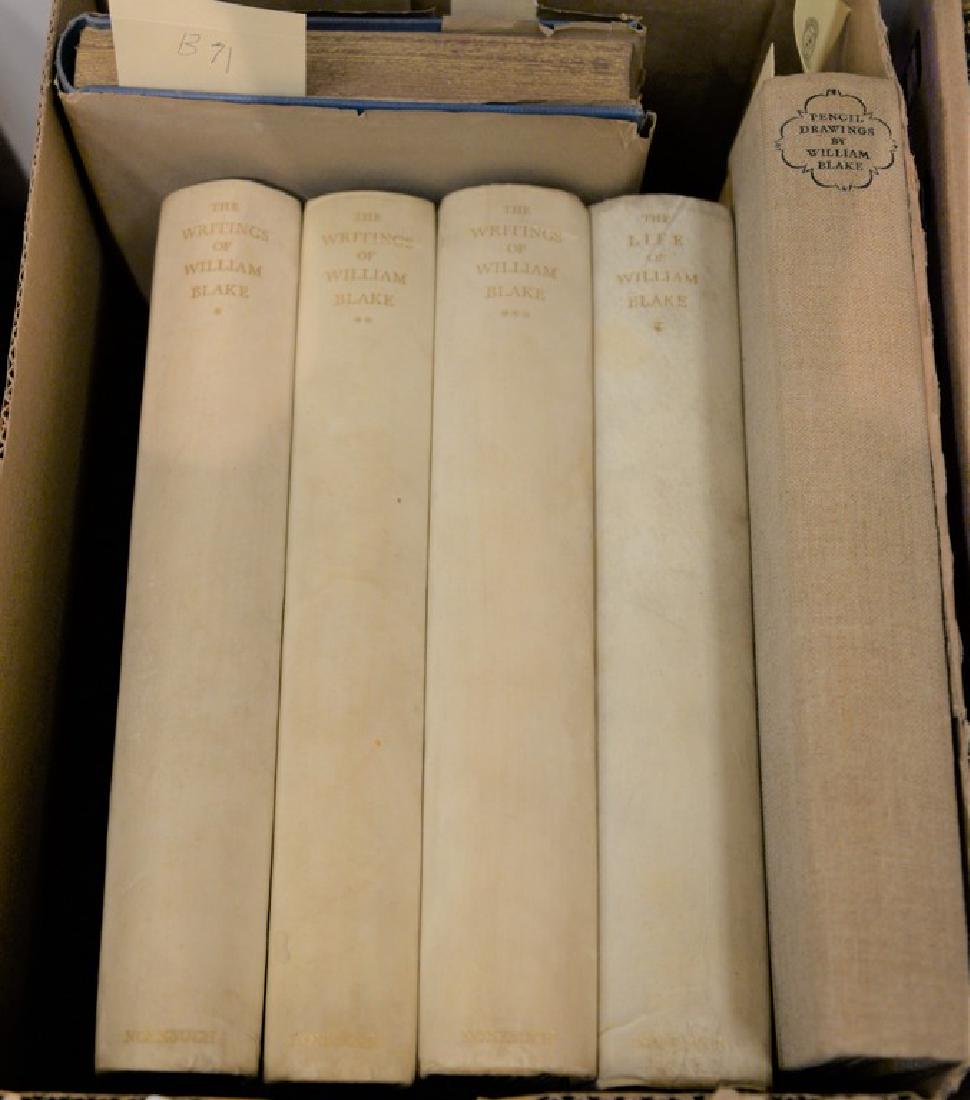 Six books about William Blake, Nonesuch Press. The: Six books about William Blake, Nonesuch Press. The Writings of William Blake 3 vol. set Vellum and Marbled Boards #1136 of 1500 sets; The Life of William Blake by Mona Wilson, 1927, vellum and Marbled