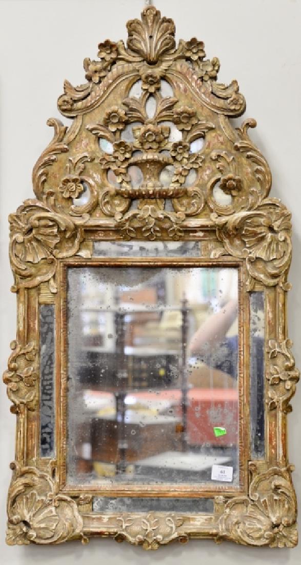 Rococo giltwood mirror, sanded down for distressed: Rococo giltwood mirror, sanded down for distressed look, 18th/19th century, 39" x 21".