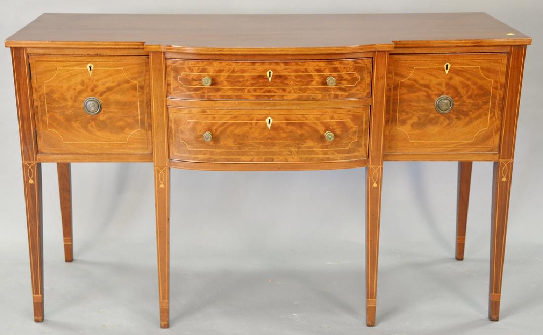 Custom Federal style sideboard having two center: Custom Federal style sideboard having two center drawers flanked by door and drawer. ht. 37 in., wd. 61 in.