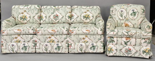 Chintz Upholstered Sofa With Matching Chair Lg 81 In