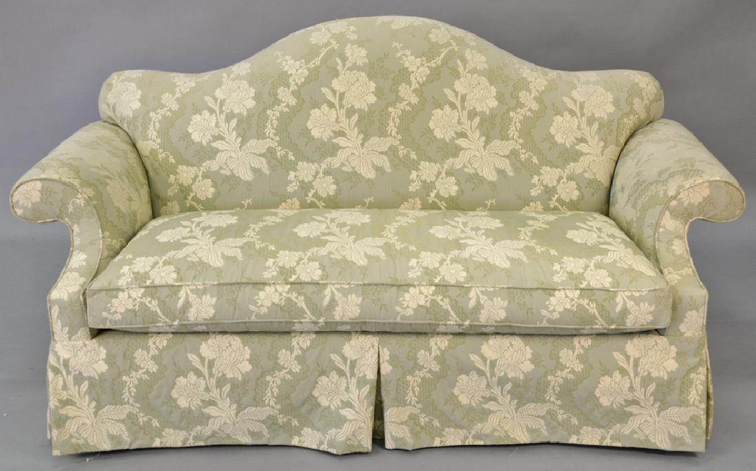 Four piece lot to include sofa and three glass top: Four piece lot to include sofa and three glass top tables. sofa lg. 74 in.