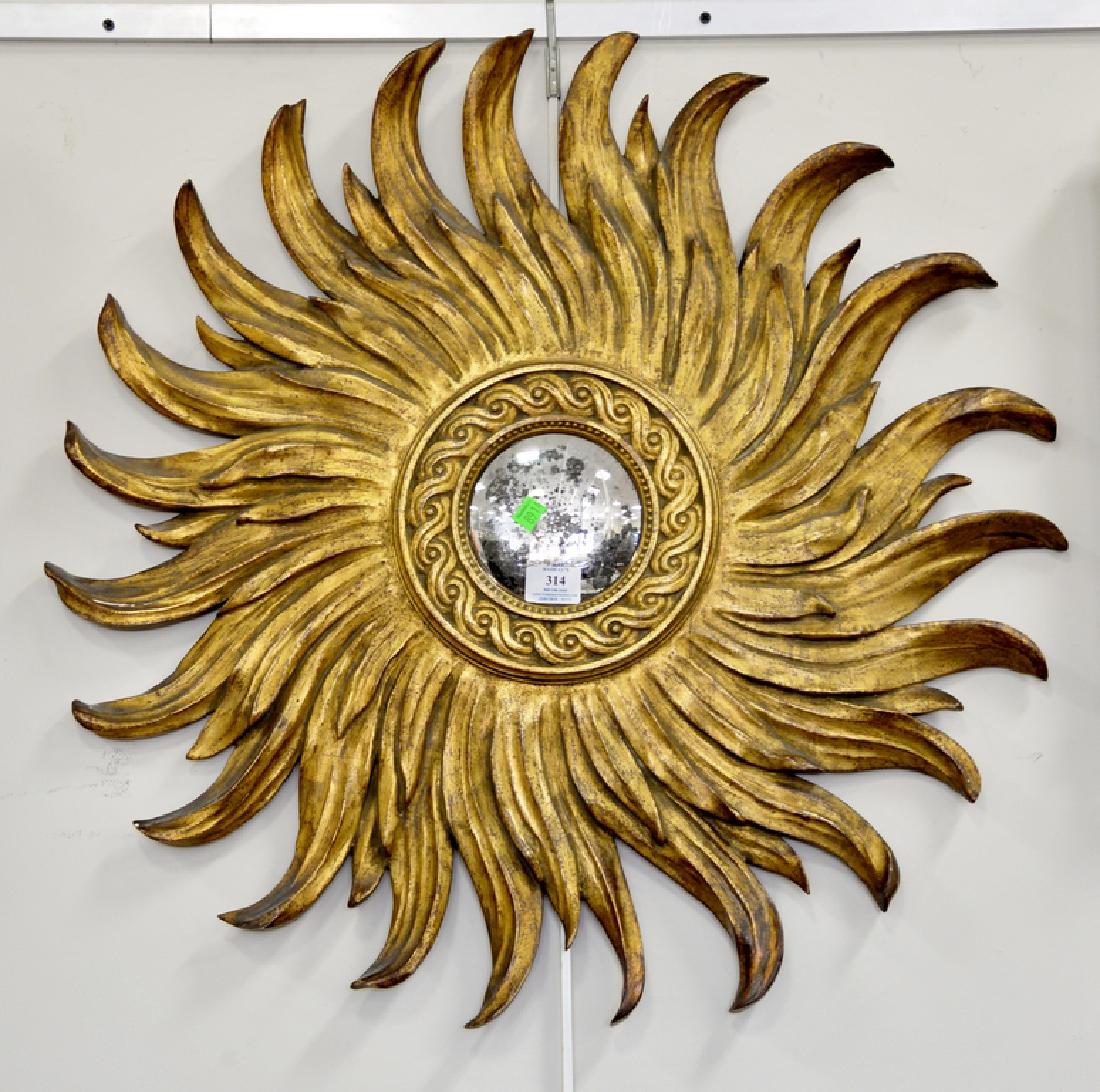 Giltwood carved sunburst mirror. dia. 28 in.: Giltwood carved sunburst mirror. dia. 28 in.