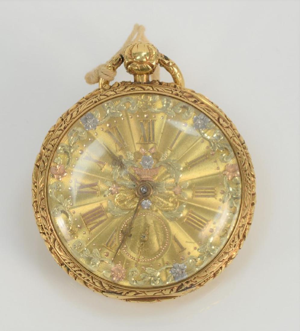 18 karat gold open face pocket watch having (1 of 3)