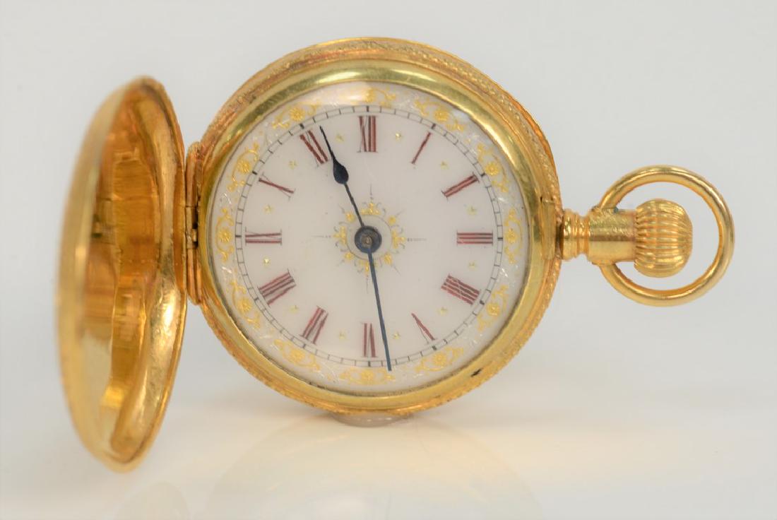 Elgin 18 karat gold pocket watch with enameled silver (1 of 6)