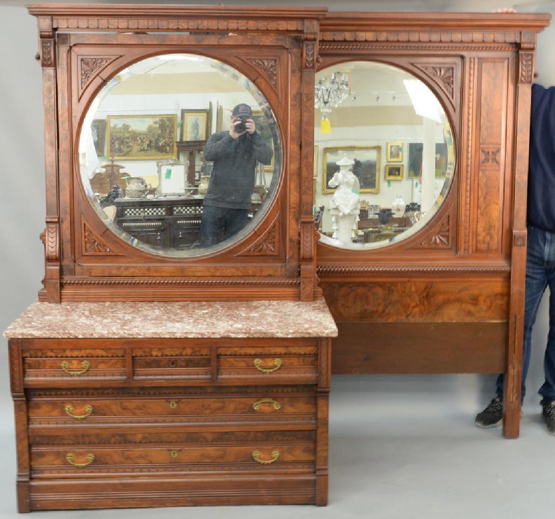 Eastlake Victorian two piece bedroom set, walnut and