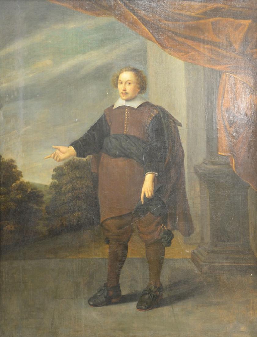 Dutch full length portrait, oil on board, Man with: Dutch full length portrait, oil on board, Man with Landscape Background, 17th/18th century, cradled panel, 31" x 24 1/2" *No credit card payments will be accepted for silver, gold, or jewelry from buy