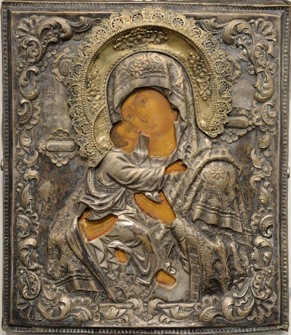 Russian icon, painted with embossed silver oklad with (1 of 4)