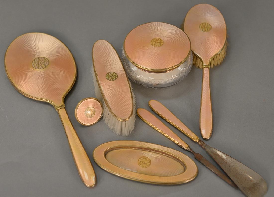 14 karat gold eight piece enameled dresser set to (1 of 7)