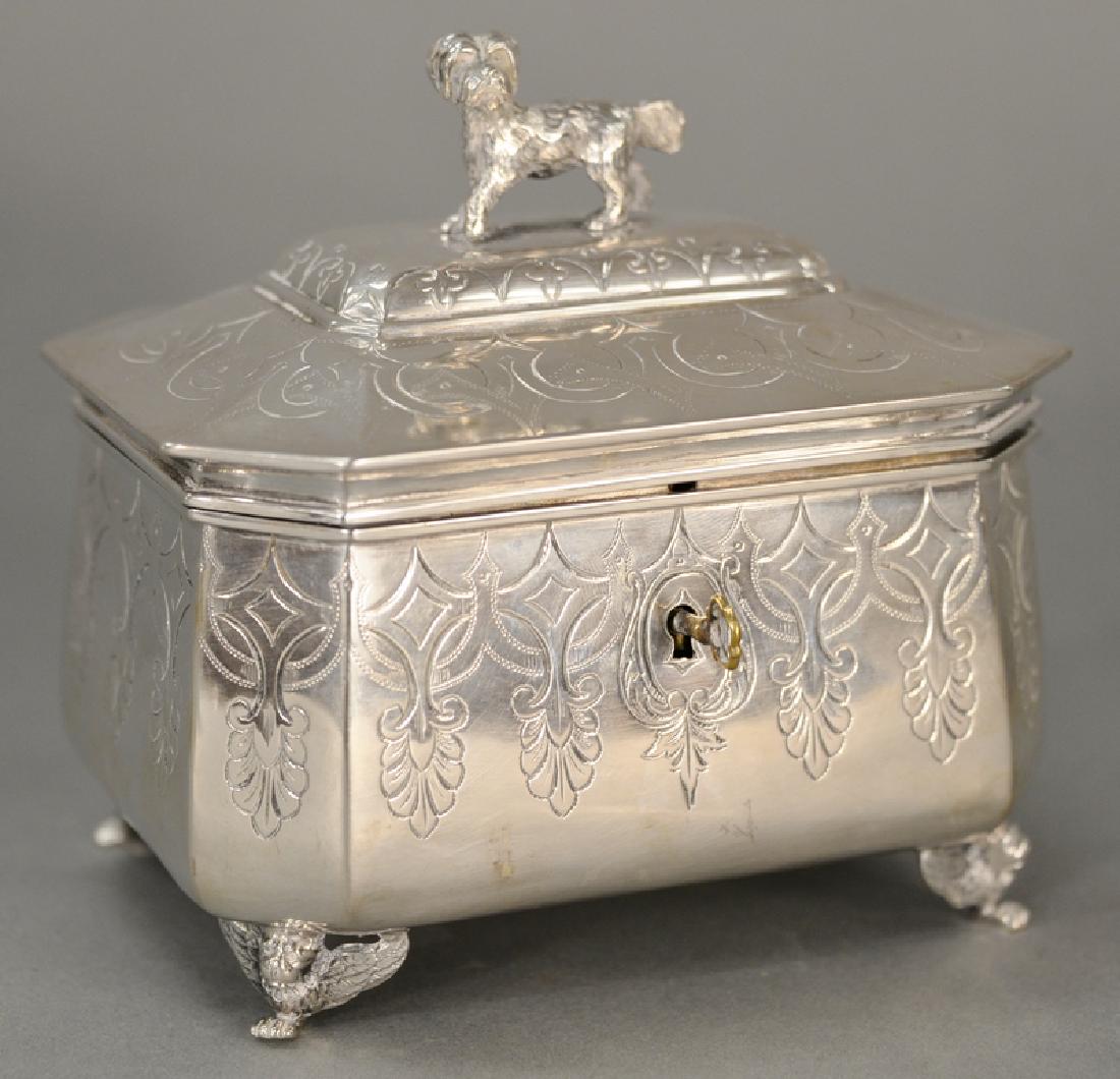 Continental silver box with hinged cover,  mounted with (1 of 3)