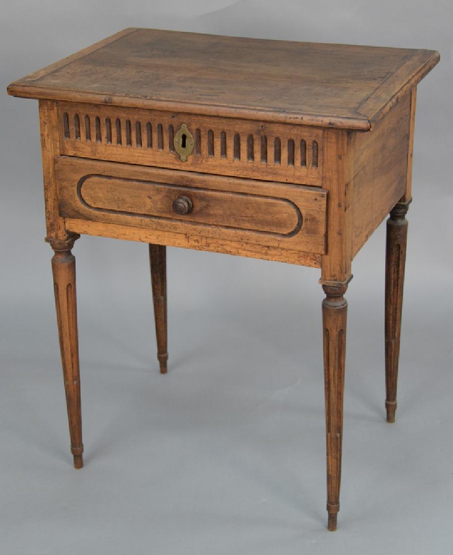 Louis XVI work table, lift-top and one drawer on turned: Louis XVI work table, lift-top and one drawer on turned legs. height 30 1/4 inches, top: 17 3/4" x 25 1/4" *No credit card payments will be accepted for silver, gold, or jewelry from buyers that have