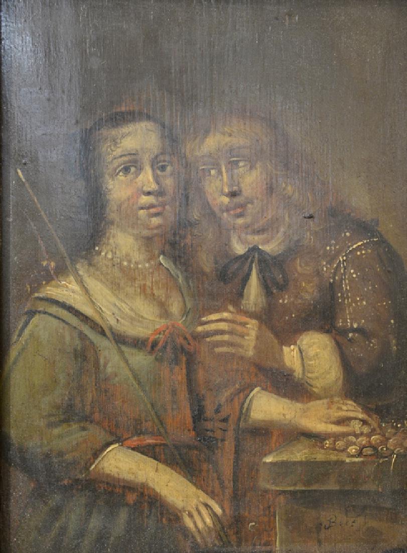 Courting Dutch Scene with Two Figures,  oil on oak (1 of 5)