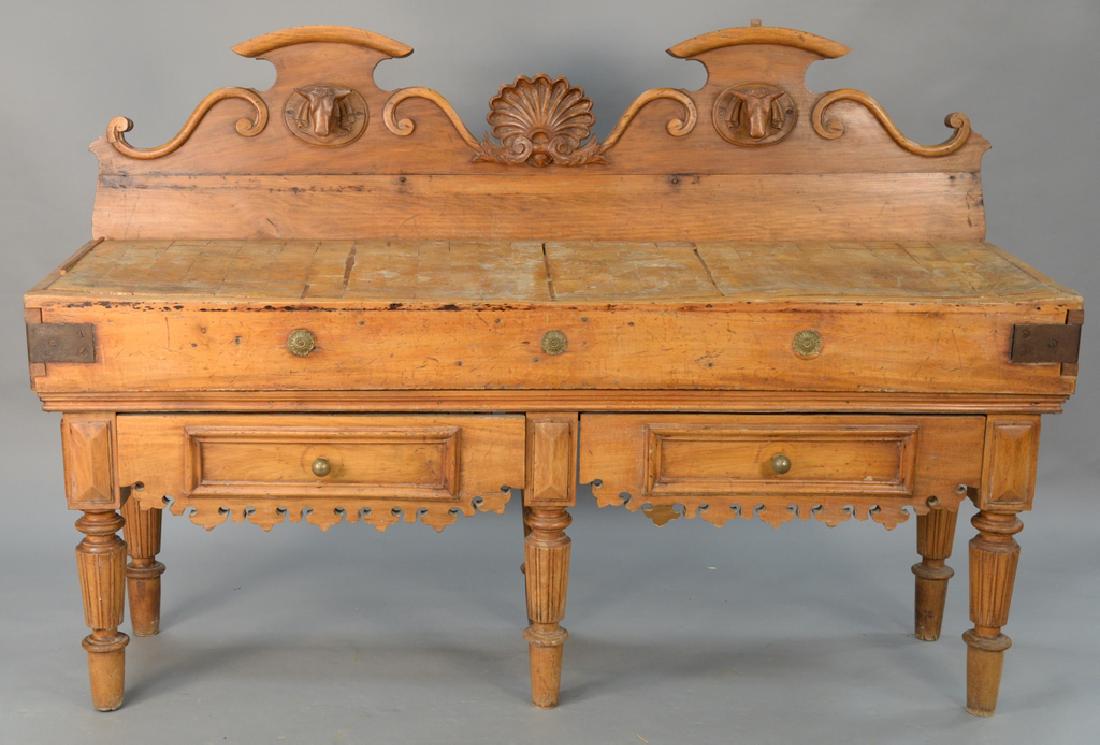 Butcher block having backsplash with cows and shell (1 of 6)