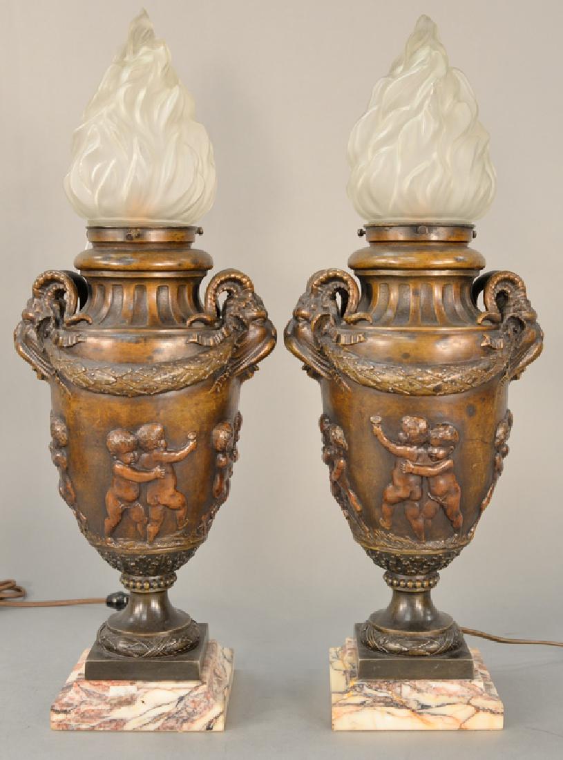 Pair of bronze torchiere form figural table lamps, (1 of 6)