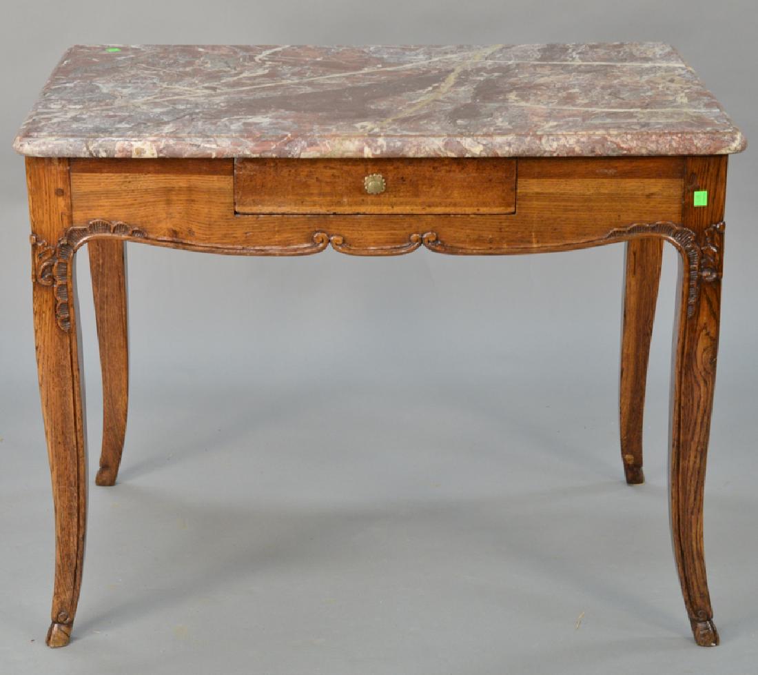 Louis XV oak table with rectangular rouge marble top, (1 of 5)