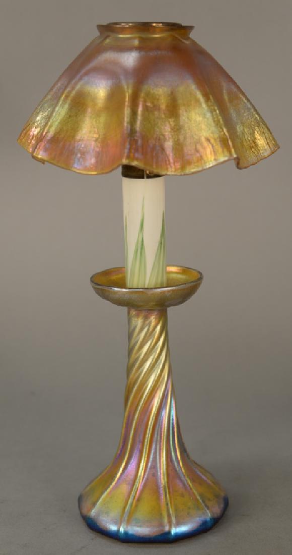 Tiffany art glass lamp,  scallop edge shade, iridescent (1 of 5)
