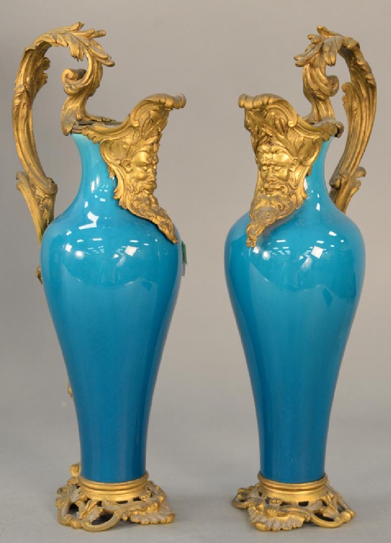 Pair of blue glazed porcelain urns having bronze (1 of 4)