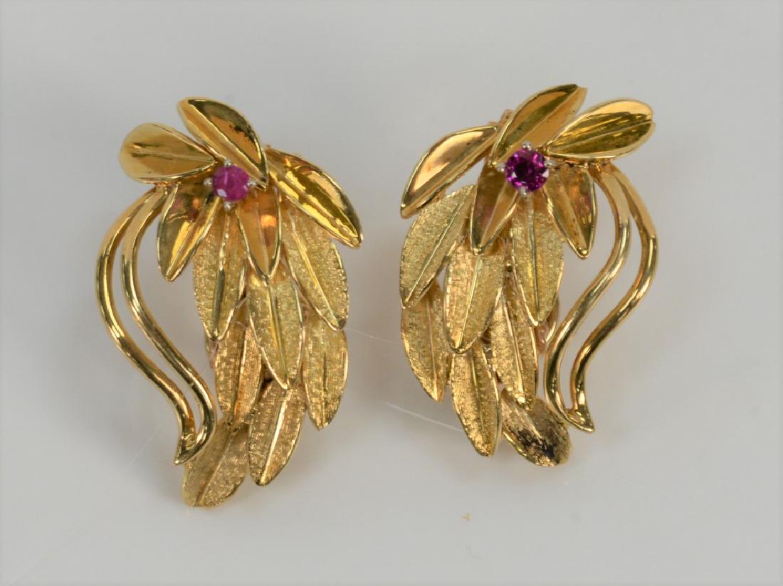 Pair of 14 karat gold leaf style ear clips, each set (1 of 4)