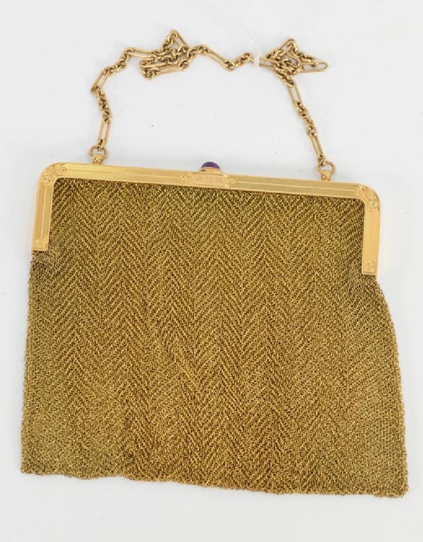 14 karat gold mesh handbag with amethyst clasp, (1 of 6)