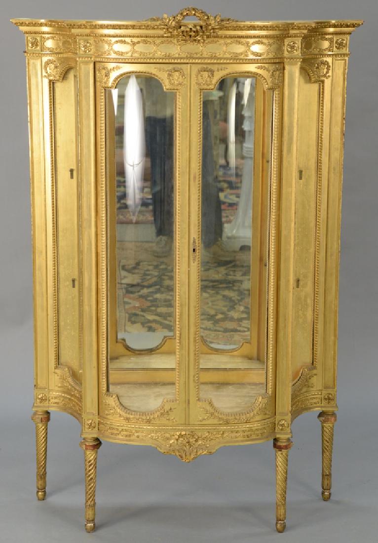 Louis XVI style gilt crystal cabinet,  with convex (1 of 4)