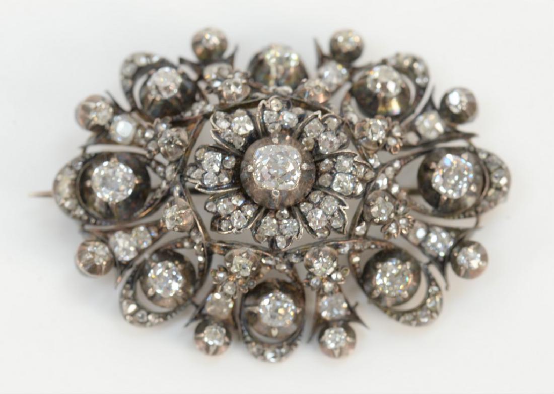 Georgian diamond brooch, silver top with 10 karat gold (1 of 4)