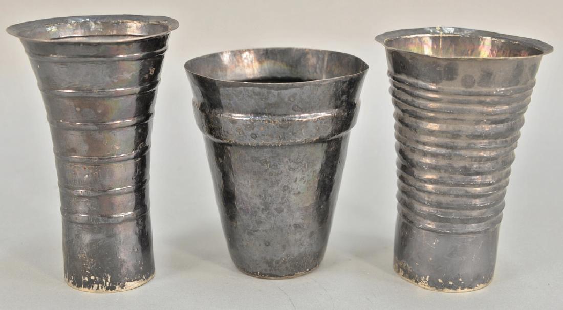 Peruvian silver three tall cups. ht. 6 in., 6 3/4 in., (1 of 4)