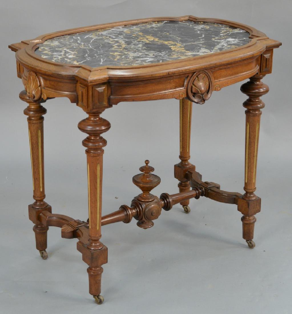 Victorian walnut table with inset grey, pink, and white (1 of 5)