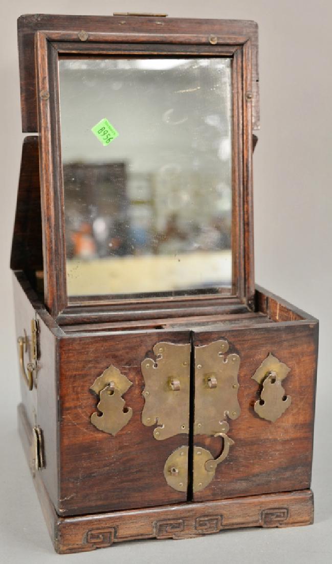 Chinese hardwood dressing case, brass bound and carved (1 of 6)