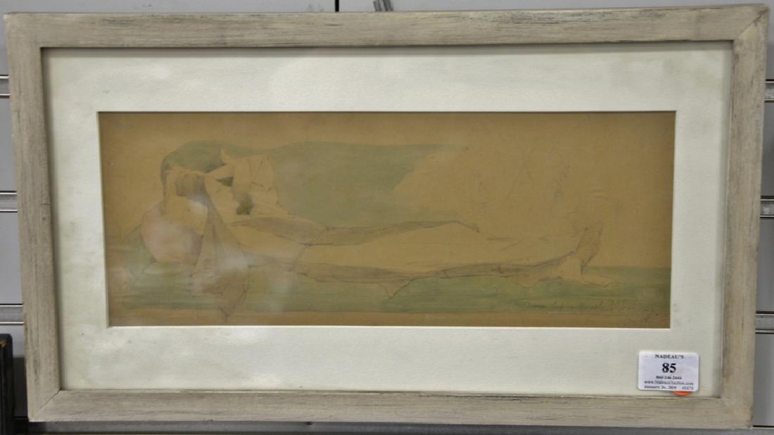Violet Duchess of Rutland (1856-1937), watercolor,: Violet Duchess of Rutland (1856-1937), watercolor, Diana Sleeping Miracle St. Jonis 1926, initialed: VR, titled and dated. sight size 5 1/2" x 14 1/2" Provenance: Estate of Kenneth Jay Lane*IMPORTANT 