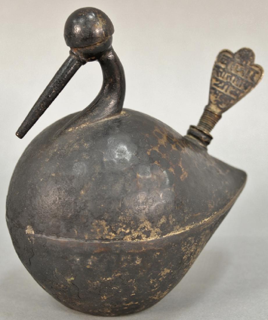 Bronze Persian or Eastern oil lamp, hand hammered bird (1 of 5)