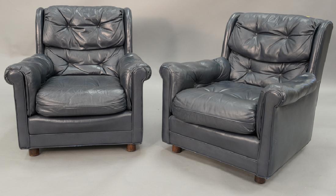 Pair of leather upholstered easy chairs. ht. 30 in. (1 of 6)