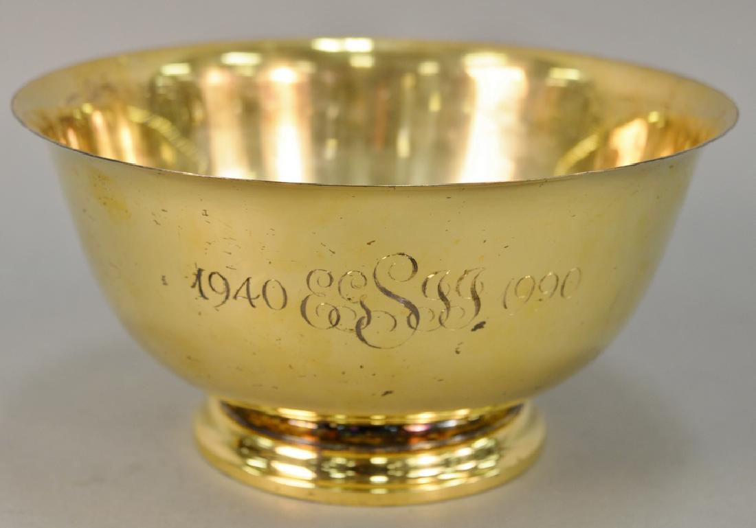 Tiffany & Co. sterling silver revere style bowl, gilt (1 of 6)