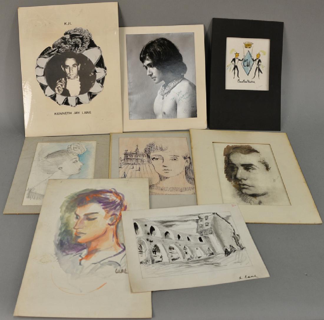 Thirteen piece lot to include Rene Bouche (1906-1963),: Thirteen piece lot to include Rene Bouche (1906-1963), watercolor, reclining nude, signed lower left: R.R. Bouche 1942 (tear), 13 1/2" x 9"; Henri De Toulouse-Lautrec "Yvette Guilbert Salue A Public, 